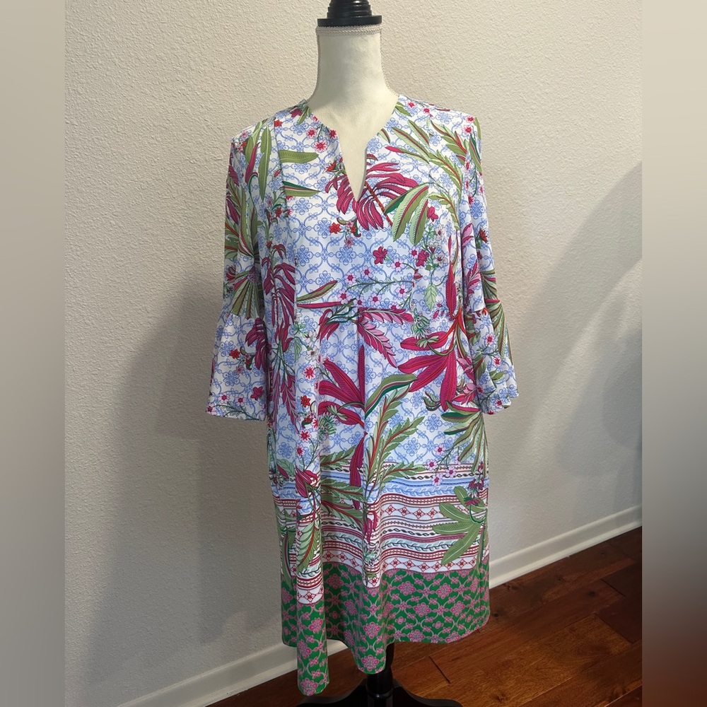 Jude Connally Kerry Dress in White with Pink and Green Floral Print